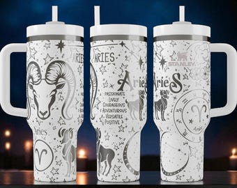 Custom Aries Zodiac Tumbler – Personalized Engraved Cup with Ram Design | Horoscope Gift for Astrology Lovers, March & April Birthday