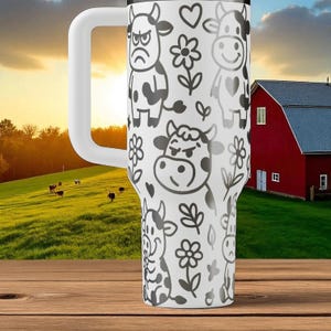 Cow Stanley Tumbler – Cute Engraved Cow Cup – Funny Farm Animal Gift – Custom Name Mug – 14oz 20oz 30oz 40oz image 7