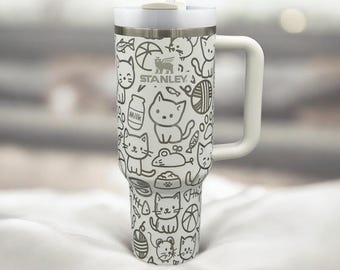 Custom Stanley Tumbler | Cute Cat Design | Insulated Mug for Cat Lovers