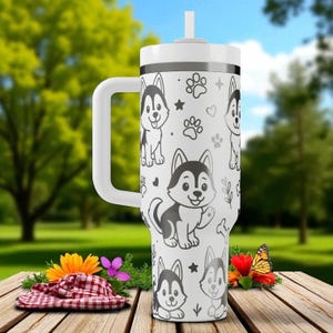 Graverad Husky-mugg – Stanley Cup 14oz 20oz 30oz 40oz – Gåva till hundälskare, söt Husky-valpmugg bild 8