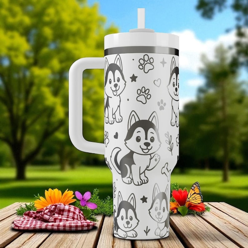 Graverad Husky-mugg – Stanley Cup 14oz 20oz 30oz 40oz – Gåva till hundälskare, söt Husky-valpmugg bild 8