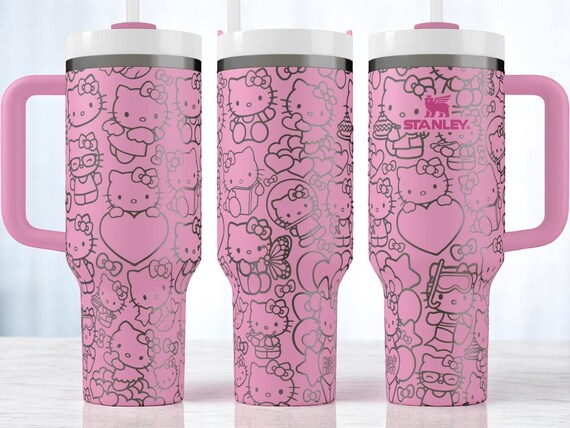 Hello Kitty Pink Tumbler – Laser Engraved Cup | Cute Gift for Her | 40oz Custom Tumbler with Lid & Straw | Birthday Cat Lover Gift