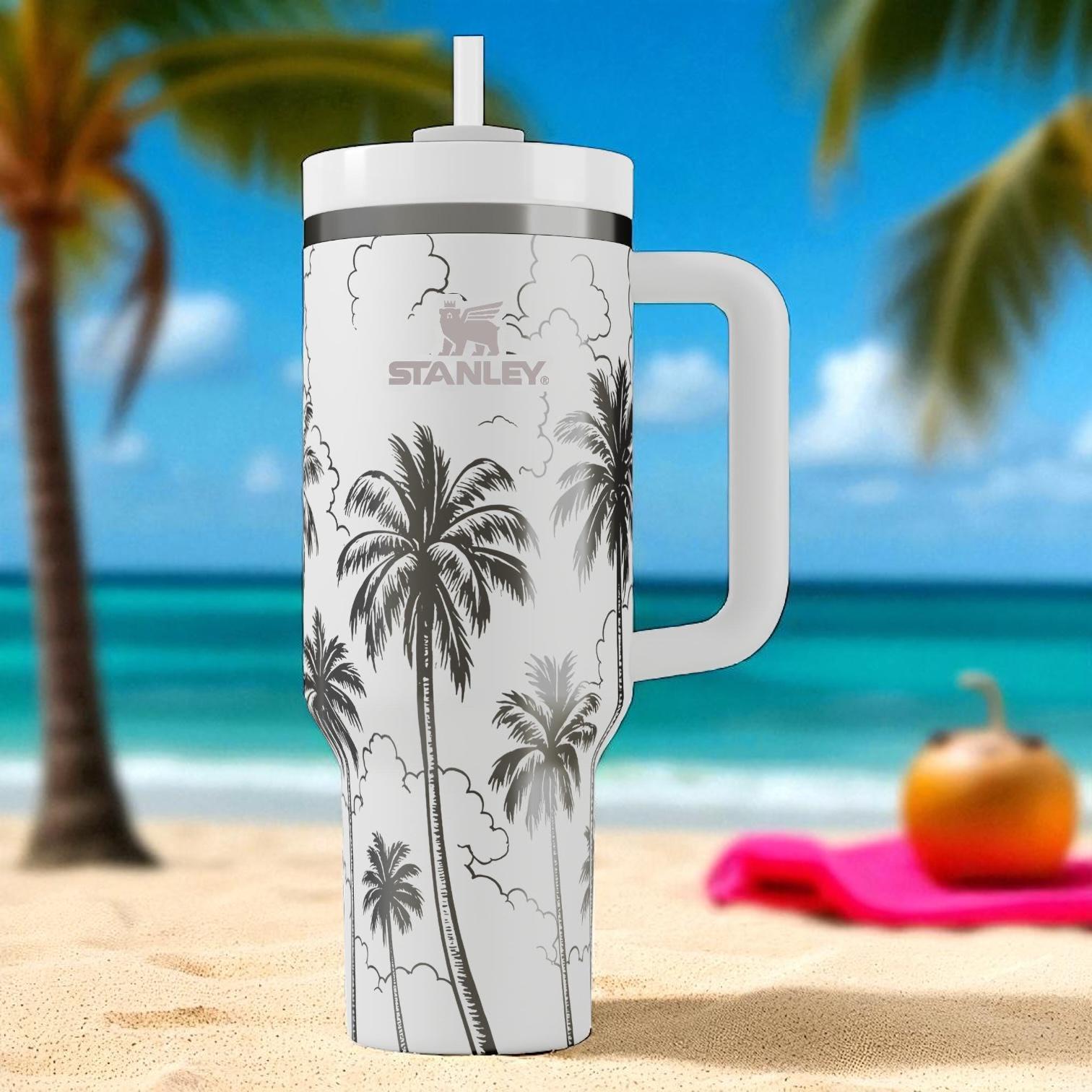 Tropical Sunset Stanley Tumbler – Engraved 40oz Palm Tree Cup With