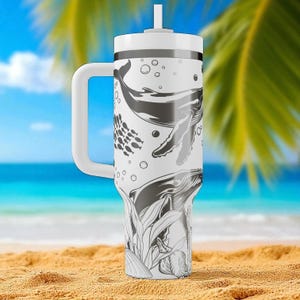 Whale Stanley Tumbler – 40oz Engraved Ocean Cup with Humpback Whales, Bubbles & Coral, Sea Lover Gift, Marine Life Travel Mug image 8