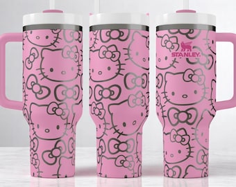 Hello Kitty Pinker Trinkbecher – Lasergravur | Süßes Geschenk für sie | 1,2-Liter-Trinkbecher mit Deckel und Strohhalm | Geburtstagsgeschenk für Katzenliebhaber
