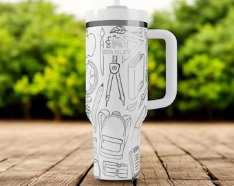 Vaso Stanley de agradecimiento al profesor: vaso personalizado con pajita abatible y nombre, regalo para profesor, regalo de fin de curso, taza para la vuelta al cole.