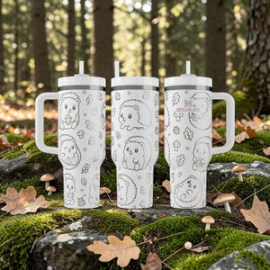 Adorable Hedgehog Laser Engraved Stanley Tumbler - 30oz & 40oz - Cute Forest Design - Perfect Gift