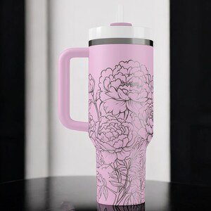 Pfingstrosen-Trinkbecher – Edelstahl-Reisebecher mit Blumenmuster, isolierter Kaffeebecher mit Henkel, Geschenkidee für Sie Bild 8