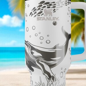 Whale Stanley Tumbler – 40oz Engraved Ocean Cup with Humpback Whales, Bubbles & Coral, Sea Lover Gift, Marine Life Travel Mug image 7