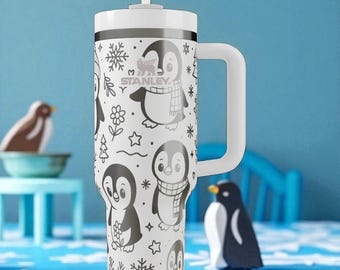 Engraved Penguin Tumbler – Stanley Cup 14oz 20oz 30oz 40oz – Cute Winter Gift, Arctic Animal Cup