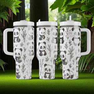 Engraved Panda Tumbler — Stanley Cup 14oz 20oz 30oz 40oz — Cute Bamboo Forest Design, Kawaii Animal Gift for Her or Him image 6