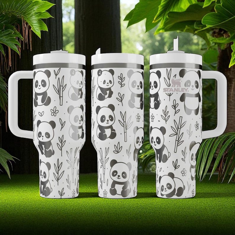 Engraved Panda Tumbler — Stanley Cup 14oz 20oz 30oz 40oz — Cute Bamboo Forest Design, Kawaii Animal Gift for Her or Him image 6