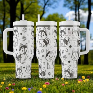 Graverad Husky-mugg – Stanley Cup 14oz 20oz 30oz 40oz – Gåva till hundälskare, söt Husky-valpmugg bild 9
