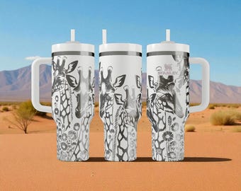 キリンの彫刻入りスタンレータンブラー – サファリ野生動物レーザー彫刻カップ、動物好きへのギフト、パーソナライズタンブラー 14オンス 20オンス 30オンス 40オンス