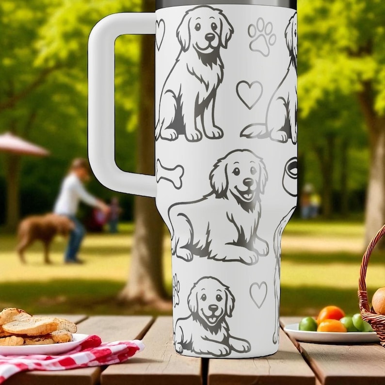 Engraved Golden Retriever Stanley Tumbler – Sweet Dog Lover Gift with Paws and Hearts – 40oz 30oz 20oz Personalized Cup image 7