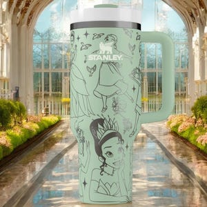 Princess Stanley Tumbler With Name – Magical Green Frog Cup for Her, 14oz 20oz 30oz 40oz  Mug, Fairytale Gift with Engraving