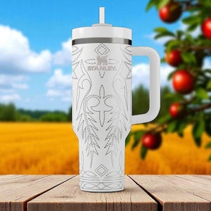 Western Tooled Stanley Tumbler – 40 oz Cowgirl Country Wrap, Engraved Leather Style Cup, Rodeo Gift for Her or Him