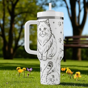 Bicchiere Stanley con incisione di un gatto persiano – Design con gattino soffice – 14 oz, 20 oz, 30 oz, 40 oz – Un regalo adorabile per gli amanti dei gatti immagine 9