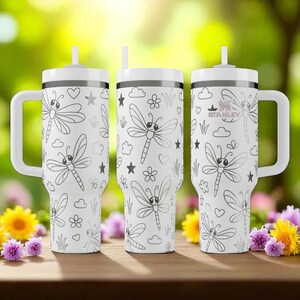 Dragonfly Stanley Tumbler Engraved Floral Garden Design 14oz 20oz 30oz 40oz image 2