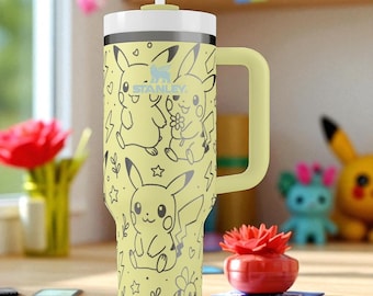 Engraved Pikachu Tumbler – Stanley Cup 14oz 20oz 30oz 40oz – Cute Electric Mouse Fan Gift, Anime Lover Cup