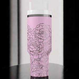 Pfingstrosen-Trinkbecher – Edelstahl-Reisebecher mit Blumenmuster, isolierter Kaffeebecher mit Henkel, Geschenkidee für Sie Bild 7