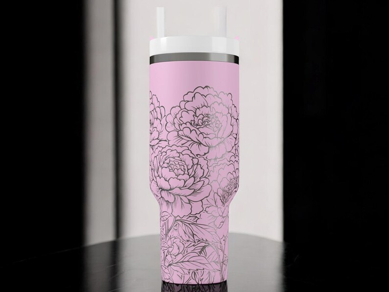 Pfingstrosen-Trinkbecher – Edelstahl-Reisebecher mit Blumenmuster, isolierter Kaffeebecher mit Henkel, Geschenkidee für Sie Bild 7