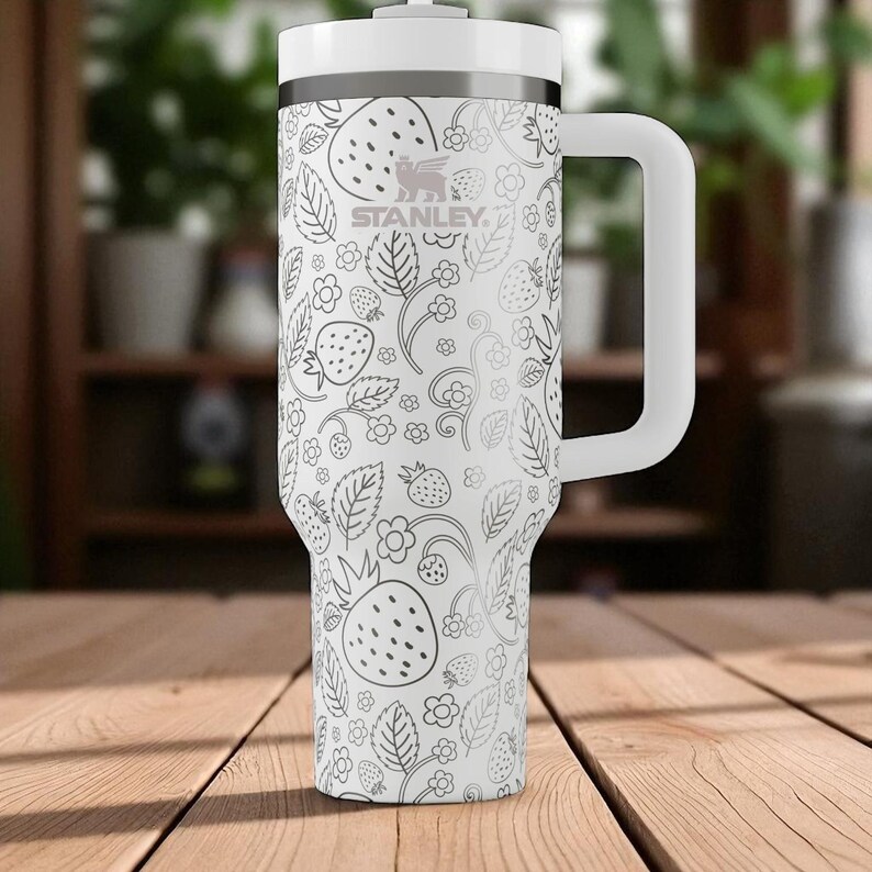 Strawberry Stanley Tumbler – Engraved 40oz Fruit Cup with Handle and Straw – Cute Custom Gift for Her, Summer Drinkware and Berry Lovers image 9