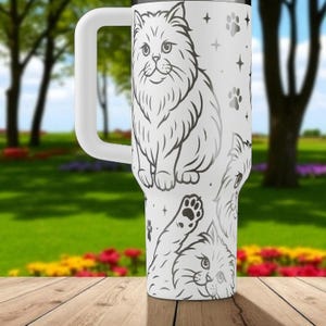 Bicchiere Stanley con incisione di un gatto persiano – Design con gattino soffice – 14 oz, 20 oz, 30 oz, 40 oz – Un regalo adorabile per gli amanti dei gatti immagine 6
