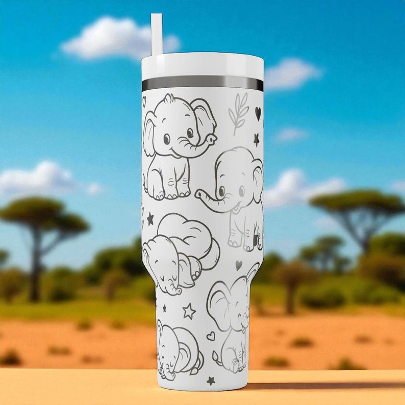 Kubek Stanley Elephant Tumbler – uroczy kubek z grawerowanym laserowo słoniątkiem (14 uncji, 20 uncji, 30 uncji, 40 uncji) zdjęcie 8