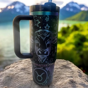 Taurus Zodiac Tumbler – Stanley Flip Straw Style – Taurus Sign Gift, Earth Element Cup, Astrology Birthday Gift Idea image 1