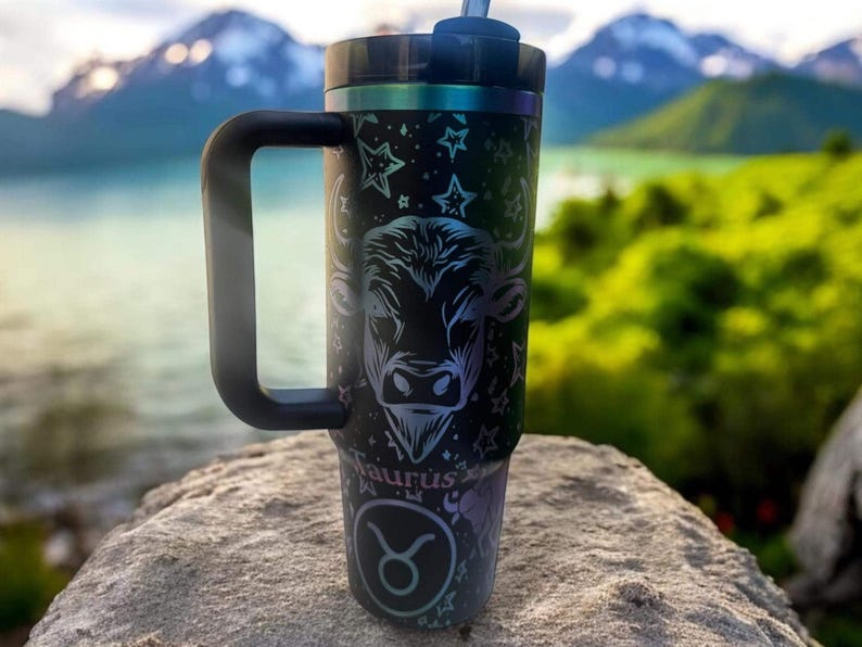 Taurus Zodiac Tumbler – Stanley Flip Straw Style – Taurus Sign Gift, Earth Element Cup, Astrology Birthday Gift Idea image 1