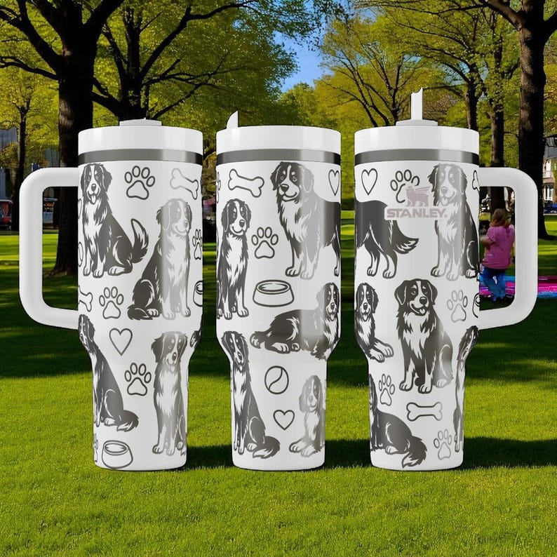 Gravierter Becher mit Berner Sennenhund – Stanley Cup 14oz 20oz 30oz 40oz – Großes Geschenk für Hundeliebhaber, individueller Reisebecher für Haustiere Bild 2