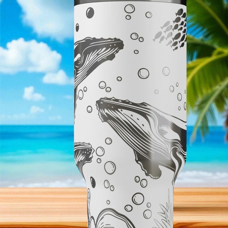 Whale Stanley Tumbler – 40oz Engraved Ocean Cup with Humpback Whales, Bubbles & Coral, Sea Lover Gift, Marine Life Travel Mug image 6