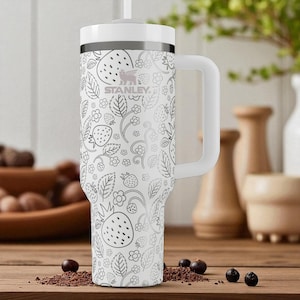 Strawberry Stanley Tumbler – Engraved 40oz Fruit Cup with Handle and Straw – Cute Custom Gift for Her, Summer Drinkware and Berry Lovers image 1