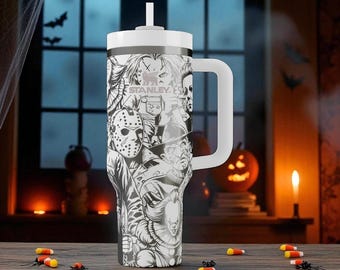 Horror Icons Stanley Tumbler – Engraved Halloween Cup – Custom Gift – 14oz 20oz 30oz 40oz
