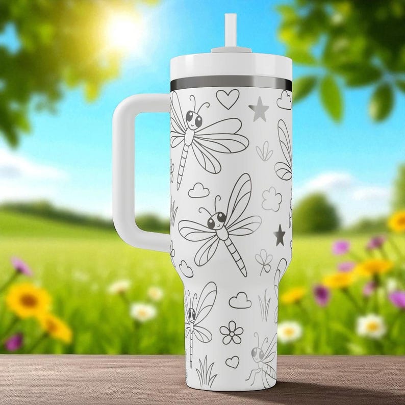 Dragonfly Stanley Tumbler Engraved Floral Garden Design 14oz 20oz 30oz 40oz image 8