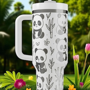 Engraved Panda Tumbler — Stanley Cup 14oz 20oz 30oz 40oz — Cute Bamboo Forest Design, Kawaii Animal Gift for Her or Him image 7