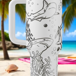 Shark Lover Stanley Tumbler – 40oz Engraved Ocean Cup with Handle, Deep Sea Shark Gift for Swimmers, Divers, and Beach Addicts image 6