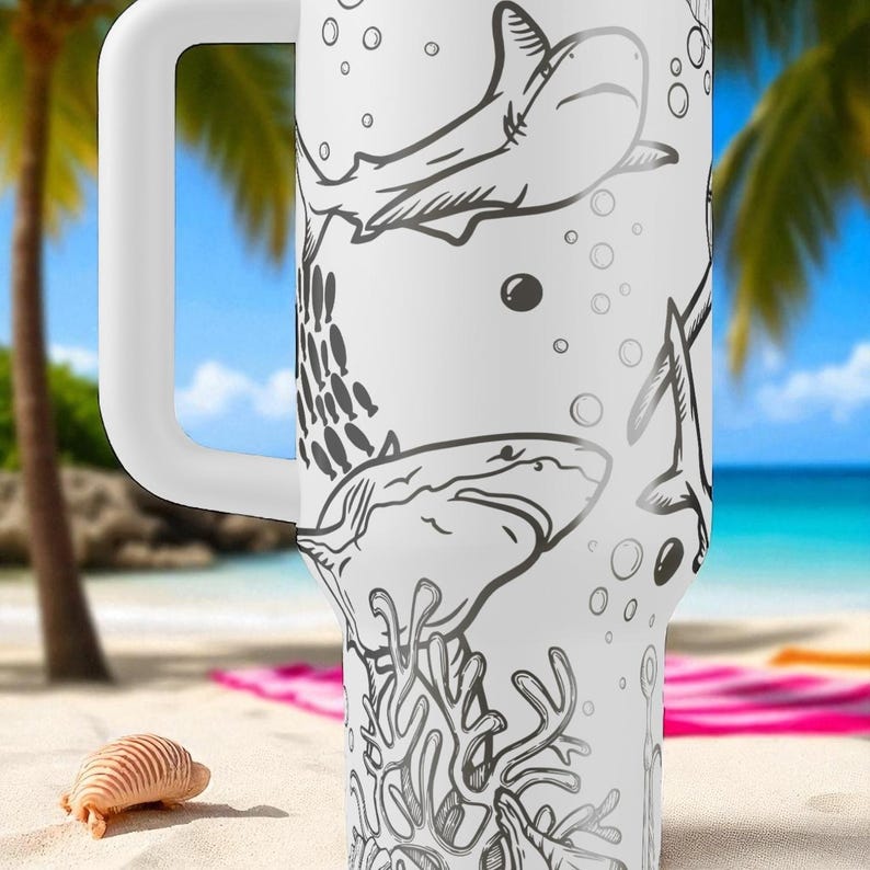 Shark Lover Stanley Tumbler – 40oz Engraved Ocean Cup with Handle, Deep Sea Shark Gift for Swimmers, Divers, and Beach Addicts image 6