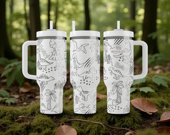 Vaso Stanley con dinosaurio grabado – Taza de dinosaurio grabada con láser, regalo para niños y adultos, vaso prehistórico personalizado de 14 oz, 20 oz, 30 oz y 40 oz