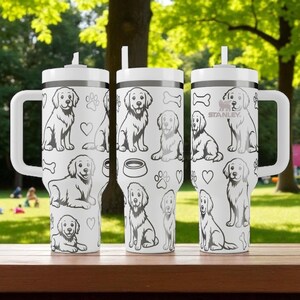 Engraved Golden Retriever Stanley Tumbler – Sweet Dog Lover Gift with Paws and Hearts – 40oz 30oz 20oz Personalized Cup image 2