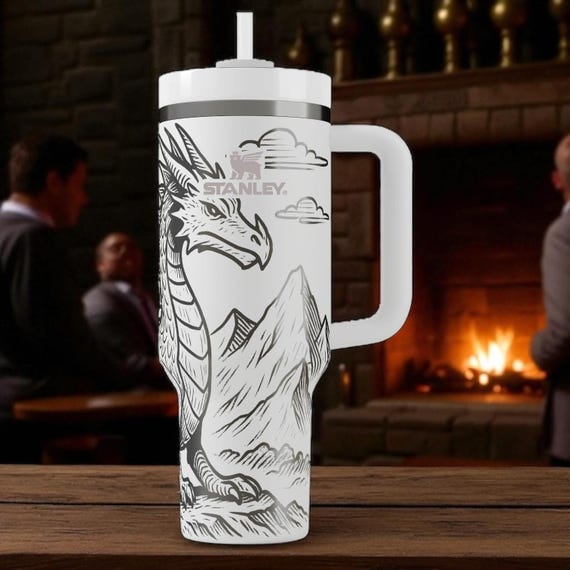 Mountain Dragon Stanley Tumbler – Bold Engraved Mythical Art – 14oz 20oz 30oz 40oz