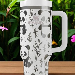 Engraved Panda Tumbler — Stanley Cup 14oz 20oz 30oz 40oz — Cute Bamboo Forest Design, Kawaii Animal Gift for Her or Him image 5