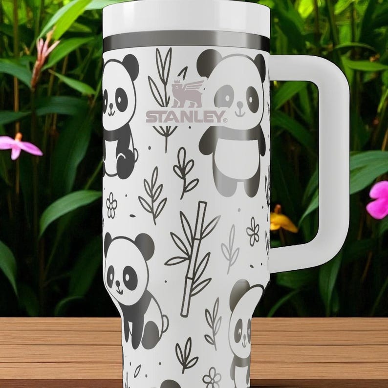 Engraved Panda Tumbler — Stanley Cup 14oz 20oz 30oz 40oz — Cute Bamboo Forest Design, Kawaii Animal Gift for Her or Him image 5
