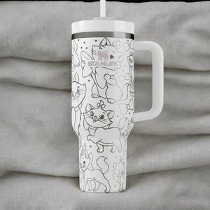 Marie Inspired Cat Tumbler – Cute Pink Kitty Cup with Bow, 30oz 40oz Stanley Gift for Her, Engraved Mug with Straw