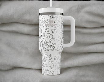 Marie Inspired Cat Tumbler – Cute Pink Kitty Cup with Bow, 30oz 40oz Stanley Gift for Her, Engraved Mug with Straw