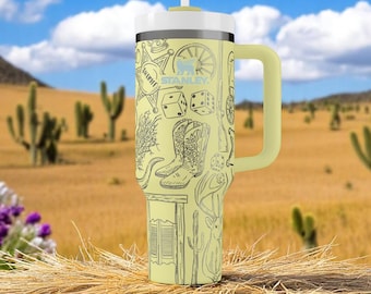 Kubek Western Stanley Tumbler 40 oz | Oryginalny Stanley Quencher z uchwytem | Kubek estetyczny Cowgirl | Prezent w stylu Dzikiego Zachodu dla niego lub dla niej