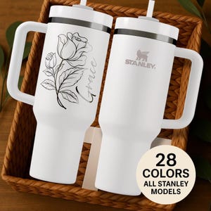 June Birth Flower Tumbler – Personalized 40 oz Stanley Cup – Rose Design with Custom Name – Gift for Her