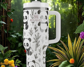 Engraved Panda Tumbler — Stanley Cup 14oz 20oz 30oz 40oz — Cute Bamboo Forest Design, Kawaii Animal Gift for Her or Him