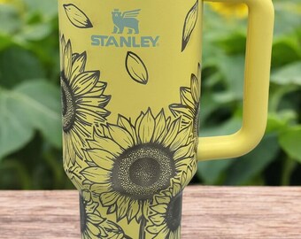 Sunflower Stanley Tumbler With Handle – Insulated Travel Mug for